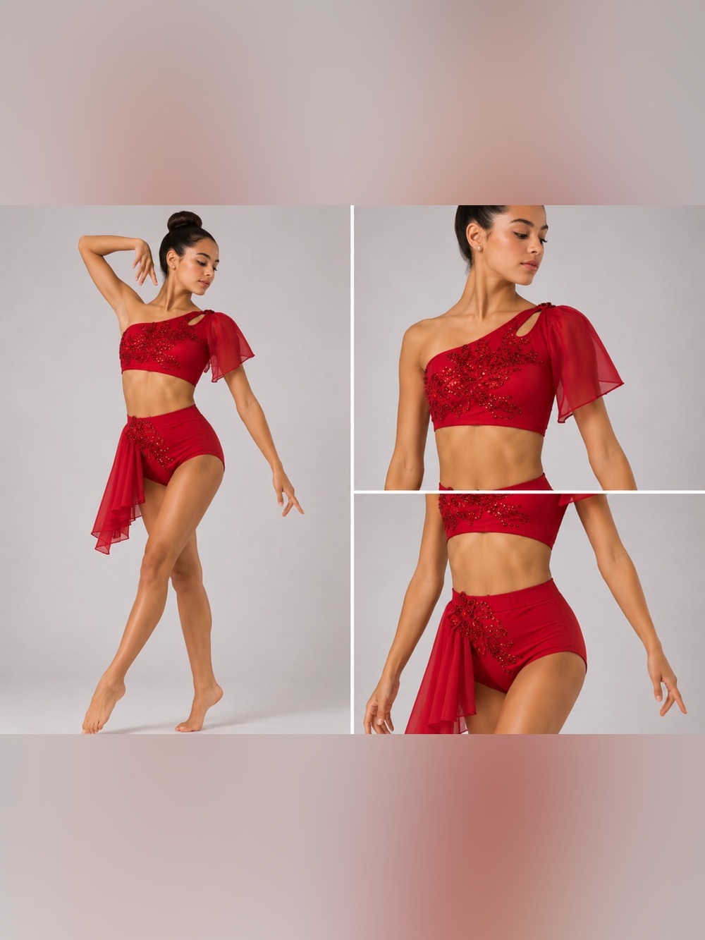 Glamour Solo Dance Costume Red 2 piece Lyrical contemporary LC-large child